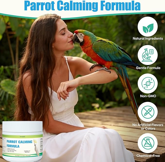 Parrot Calming Supplement – Natural Bird Stress Support Powder for Fireworks, Travel & Visitors – Vet-Formulated – Easy to Use Daily Support for Parrots – 4oz (450 Servings)
