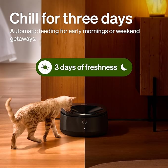 PETLIBRO Automatic Wet Food Cat Feeder with Semiconductor Cooling, Refrigerated Cat Feeder for 3 Fresh Meals in 3 Days, App-Controlled Pet Food Dispenser, Stainless Steel Bowl, Easy to Clean，Black