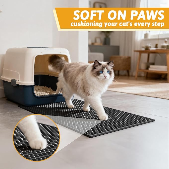 Pieviev 2 Packs Cat Litter Mat Double Layer Waterproof Urine Proof Trapping Mat (24"X15", Black)