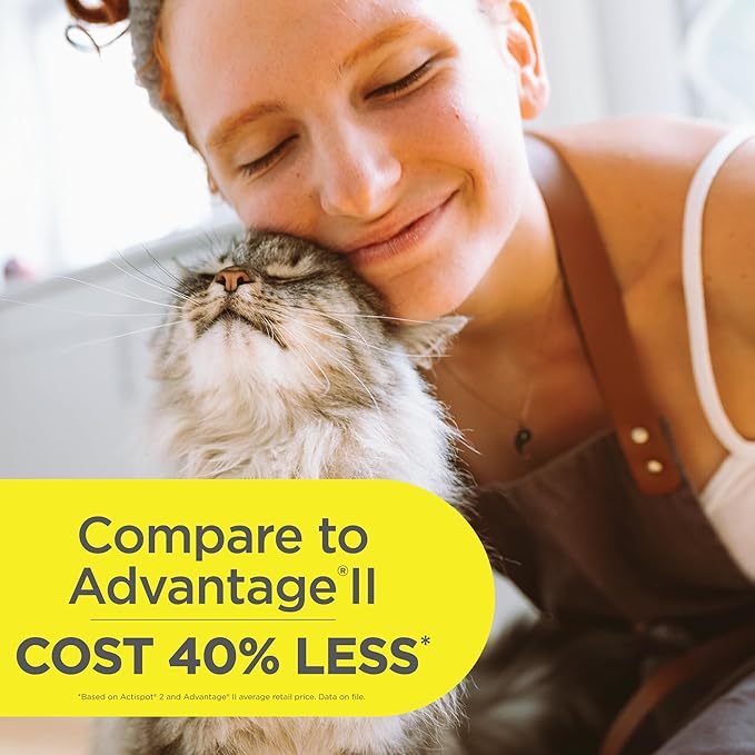 TevraPet Actispot II Flea Treatment for Small and Medium Cats 5-9 lbs | 6 Doses | Powerful Prevention and Control, Clear