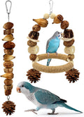 2Pcs Natural Bird Chew Toys, Wood Parakeet Swing Toys with Sisal Wrap for Claw Grinding, Hanging Safe Chew Toys for Parrot Beak Care, Multi-Play Design Cockatiel Toys for Budgie Conure Keeps Busy