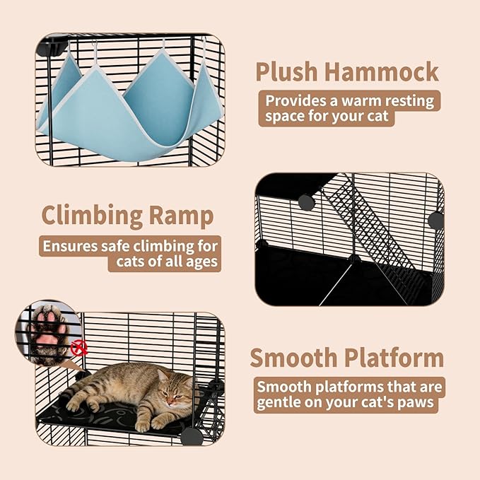 Small Cat Cage Indoor: Enclosed Cat Enclosure DIY Pet Playpen Detachable Metal Wire Kennel Sturdy Crate with Hammock for Cats Kitten