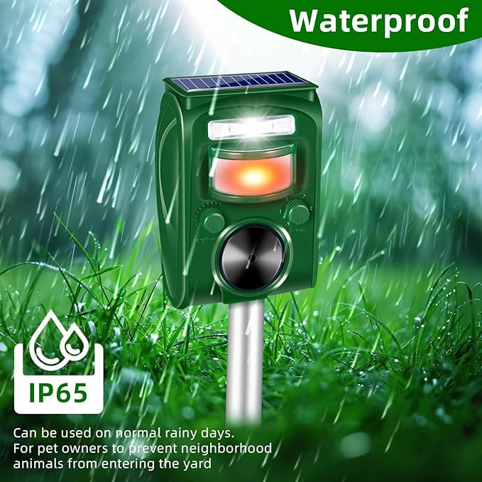 2026 Upgraded Solar Ultrasonic Animal Repellent Outdoor,Cat Squirrel Rabbit Dog Raccoon Rodent Deterrent Deer Repellent Devices,Waterproof Repeller with Motion Detection Flash Light for Yard,2 Pack