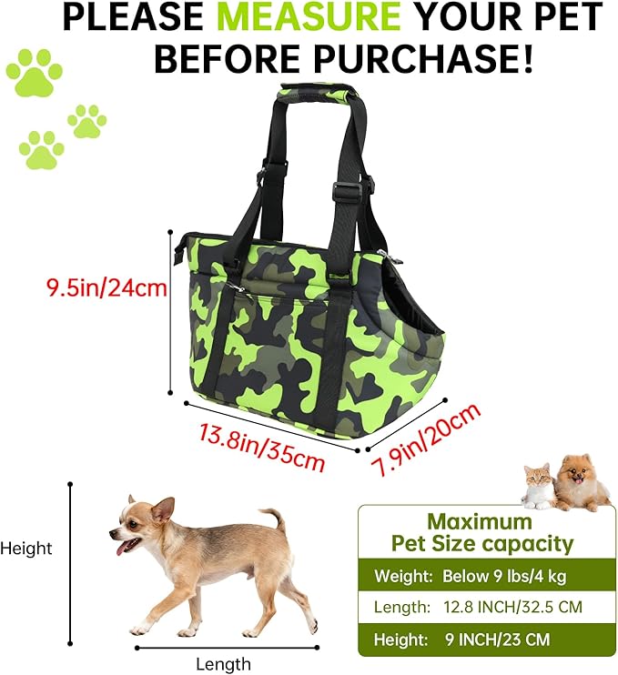 Premium 10mm Padded Dog Purse Carrier for Small Dogs, Pet Tote Bag Shoulder Carrying for Dog/Cat Below 4kg/9lbs -Camouflage Green