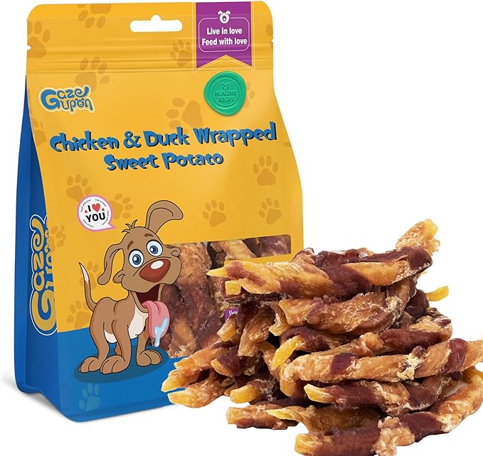 gazeupon Dog Treats, Chicken&Duck Wrapped Sweet Potato, Healthy Training Snacks for Small Medium Dogs, Rawhide Free,14.1 oz