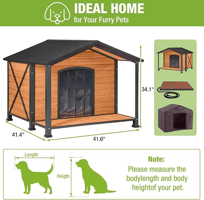 GUTINNEEN Extra Large Heated Dog House XXL Insulated Dog House Outdoor Weatherproof Dog Kennel with Safe Heated Pad, Chew-Proof Metal Frame and 6-Sided Thermal Liner for Medium to Large Dog Breeds