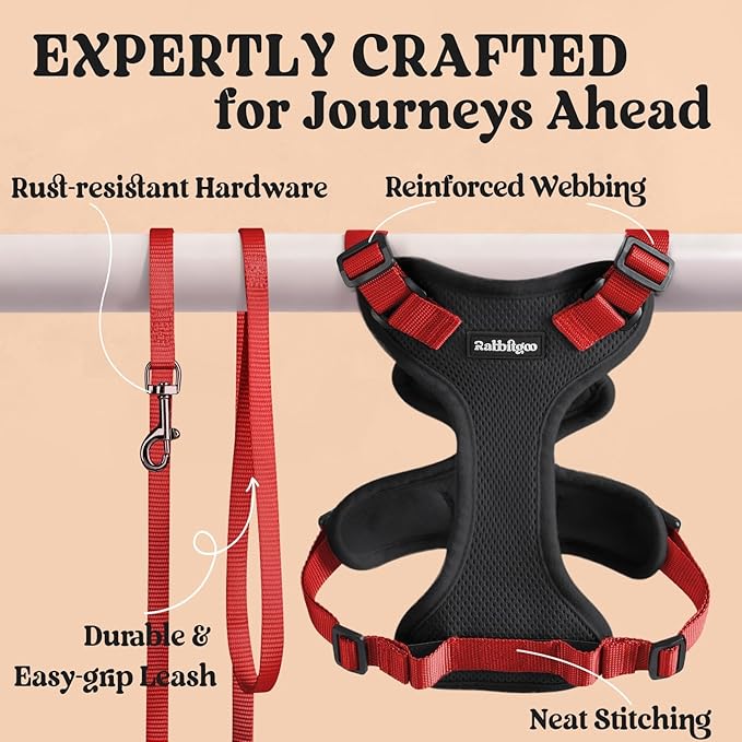 rabbitgoo Cat Harness and Leash for Walking, Escape Proof Soft Adjustable Vest Harnesses for Cats, Easy Control Breathable Reflective Strips Jacket, Black & Red, XS