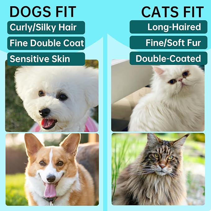 Prime Pets Long Pin Cat Brush, Self-Cleaning Slicker Brush for Indoor Cats, 3-in-1 Grooming Kit with Case for Dogs Small Animals, White