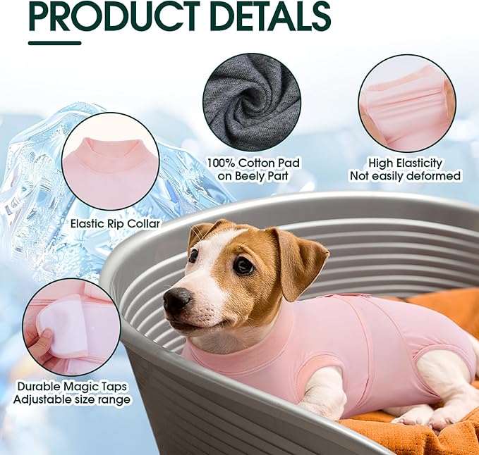 Kuoser Dog Recovery Suit for Dogs After Surgery, Soft Dog Surgical Onesie for Female Male Dogs Spay Neuter, Anti-Licking Pet Bodysuit for Abdominal Wounds, Skin Disease, E-Collar Alternative, Pink L