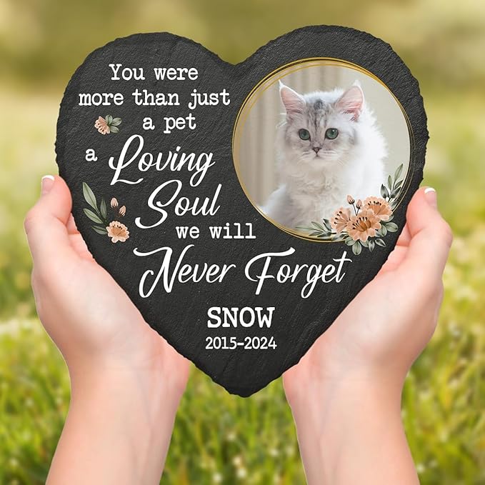DOPTIKA Personalized Cat Memorial Stones with Photo, Cat Memorial Gifts for Loss of Cat, Pet Sympathy Gift, Cat Garden Decor, Pet Memorial Stone for Dogs, Cats, Cemetery Decorations for Grave