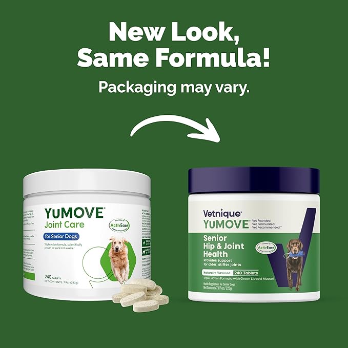Yumove Hip & Joint Supplement for Dogs - with Glucosamine Chondroitin, Omega 3, Hyaluronic Acid, Green Lipped Mussel & Fish Oil for Dogs - Senior Dog Joint Supplement (240ct Chewable Tablets)