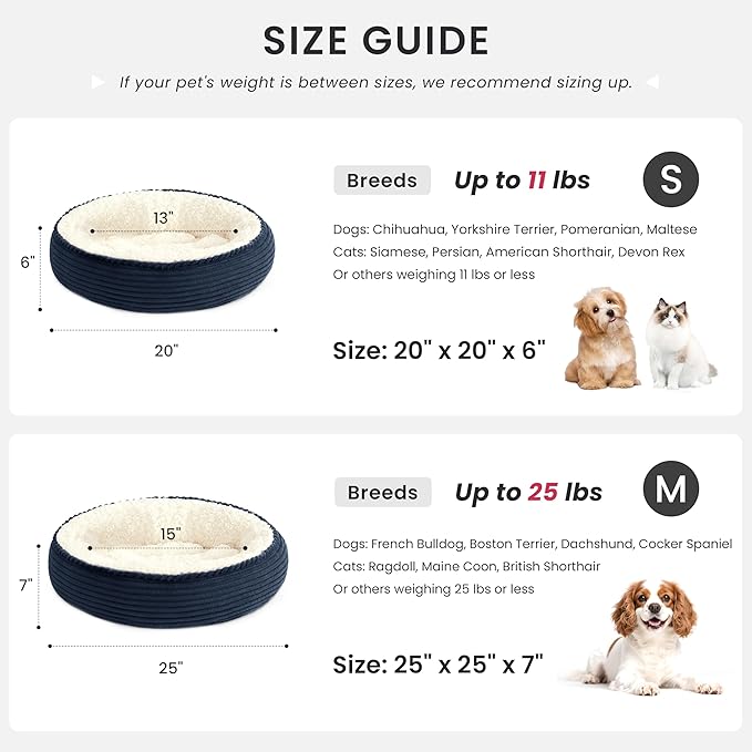 Love's cabin Round Donut Cat and Dog Cushion Bed, 25in Pet Bed for Small or Medium Dogs, Anti-Slip & Water-Resistant Bottom, Soft Durable Fabric Pet Beds, Washable Calming Cat Bed Navy Stripe