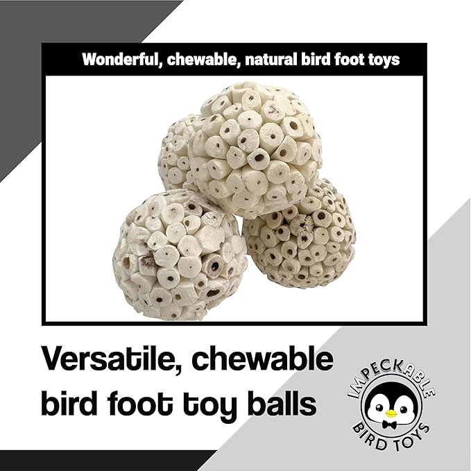 9001 Pk4 3.2 Inch Handmade Sola Wood Balls - Natural Bird Toys for Cage - Soft Shreddable Chewing Foot Toys for Cockatiel, Parakeet, Parrot & Conure - Safe Foraging Birdcage Accessories & DIY Parts