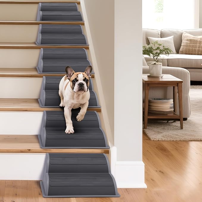 2-Step Modular Dog Ramp - Portable Non-Slip Stairs for Small Dogs with High Support, Lightweight Plastic Pet Steps Fits Staircase Indoor, Ideal for Elderly Injured Pets (9.5"D, 1-Pack, Grey)