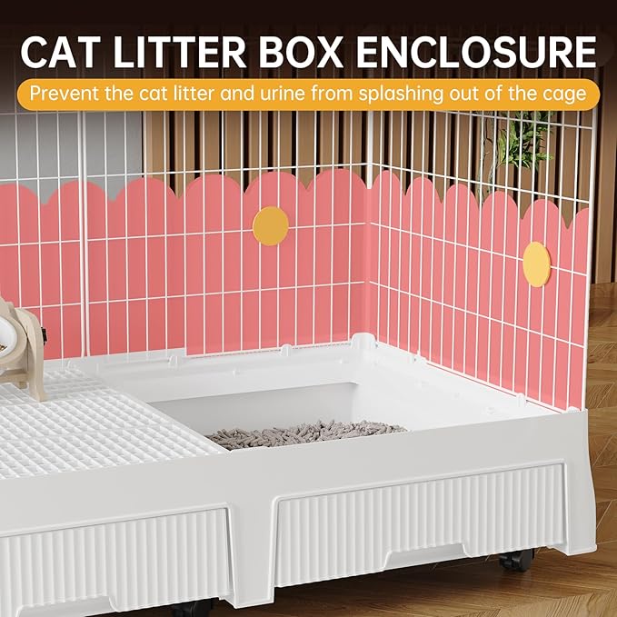 Oneluck Cat Cage Indoor On Wheels,Cat Kennel with Litter Box,35.5" L x 21.6" W x 44.4" H,Ideal for 1-3 Cats