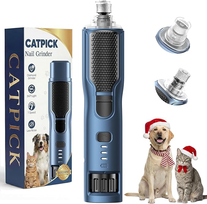 7-Speed Dog & Cat Nail Grinder with Light - Ring LED Safe to Avoid Overcut, Quiet Low Vibration & Powerful Fast, Cordless Rechargeable Toenail Trimmer for Small & Large Puppy & Breeds Paws(Blue)