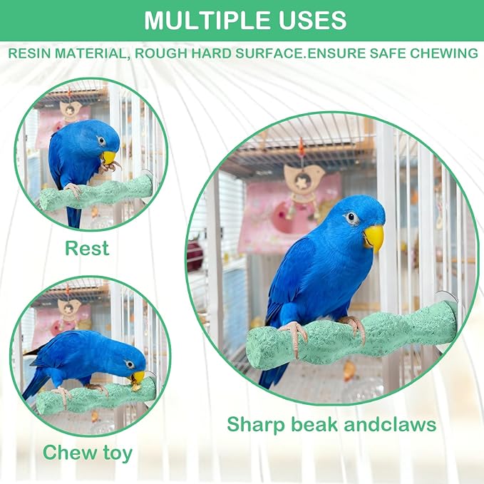 Bird Beak Grinding Stone, Anti-Slip Parrot Nail Trimming Stick, Parrot Resin Beak Grinder, Washable Claw Trimmer Care Stand for Budgie, Conures, Parakeets Cage Accessories (2, Green, 5 inch)