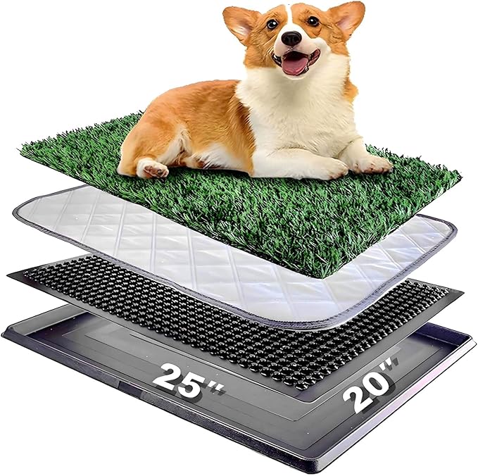 Dog Grass Pad with Tray 25"X20" - Artificial Turf Pet Potty for Apartment Balcony/Patio, Portable Fake Grass Litter Box for Dogs Training, Indoor/Outdoor Reusable Washable Pee Mat