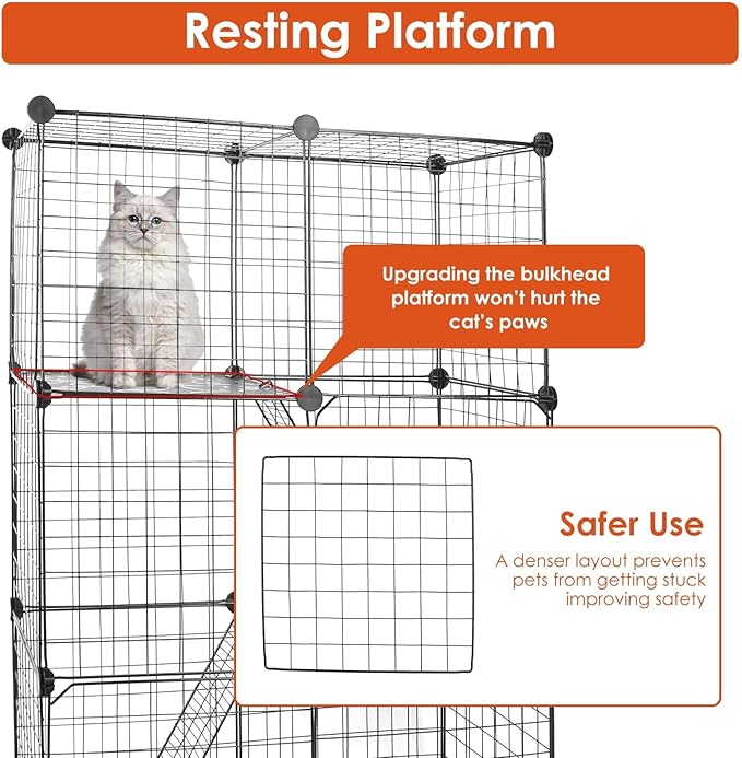 Large 3-Tier Cat Cage, Indoor Cat Enclosures Pliable DIY Cat Playpen, Detachable Metal Wire Kennels Cat Crate Box House with 3 Doors 2 Ramp Ladders for 1-2 Cats, Black - 28.2" x 14.0" x 42.1"