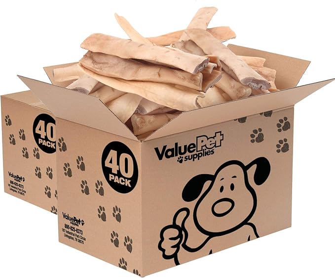 ValueBull Beef Cheek Slices, Long Lasting Dog Chews, Thick 9-10 Inch, 80 Count Bulk Pack - Long Lasting Dog Chews, Rich in Collagen, Single Ingredient, Cleans Teeth