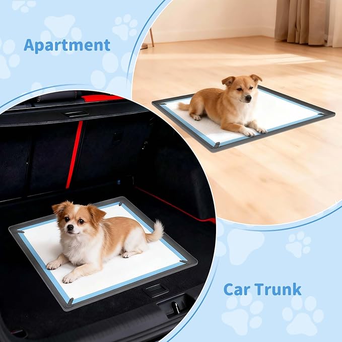 ALOOF Silicone Dog Pee Pad Holder 24x24 in, Puppy Potty Training Tray with Magnetic Snaps & Raised Edges, Non-Slip Floor Protector, Gray