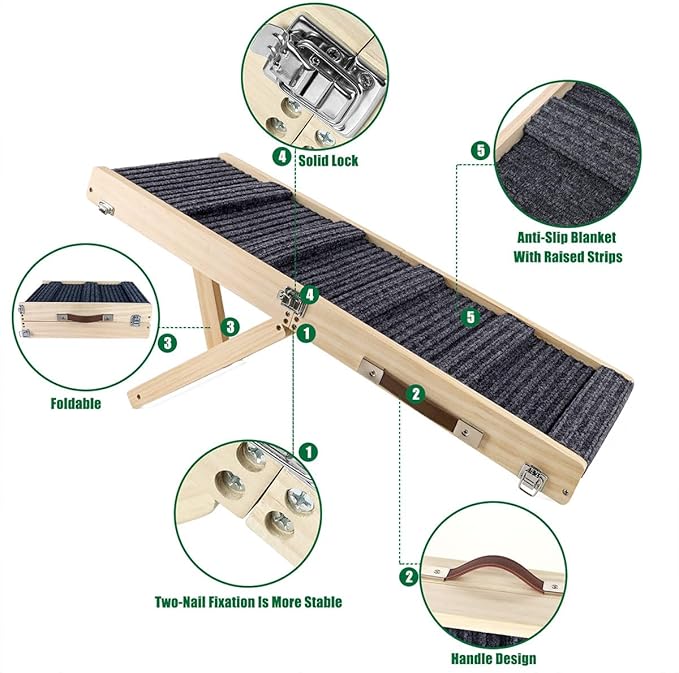 Okydoky Small Dog Ramp, Adjustable Portable Folding Wooden Pet Ramp, 32" Long with Non-Slip Traction Mat, Adjustable from 9" to 17.5", Dog Climbing Ladder for Sofa,Couch,Car (Grey) NO.LGPT1
