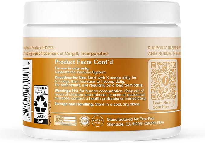 Fera Pets Lysine Powder for Cats - Immune Support Supplement with Quercetin & Postbiotics - Promotes Respiratory Health & Normal Inflammatory Response - Helps Maintain Normal Eye Health - 60 Scoops