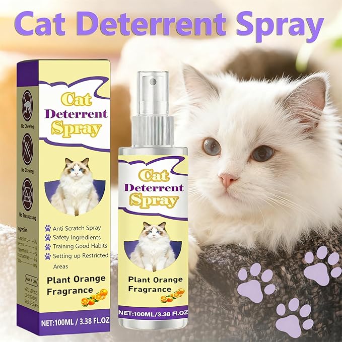 Cat Deterrent Spray,Natural Safe Cat Deterrent for Indoor Use,Anti-Scratch Training Spray to Stop Cats from Scratching Furniture, Sofas, Carpets & Curtains (Yellow)