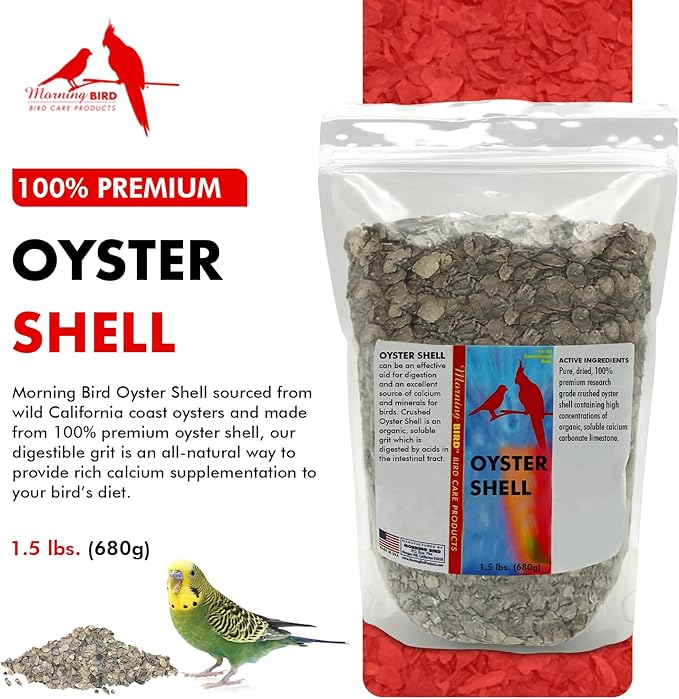 Morning Bird Oyster Shell for Birds 1.5 lbs - Natural Calcium Supplement – Sustainably Harvested from California Coast - Easy Add to Favorite Mix - Safe Year-Round Bird Food Additive