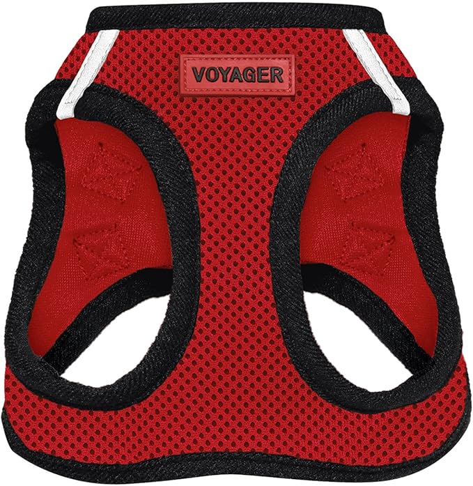Best Pet Supplies Voyager Step-in Air Harness - All Weather Mesh, Reflective, No Pull Harness for Dogs, Cats - Secure with Hook & Loop Fastener, Buckle, Double D-Rings - Red/Black Trim, XXXS