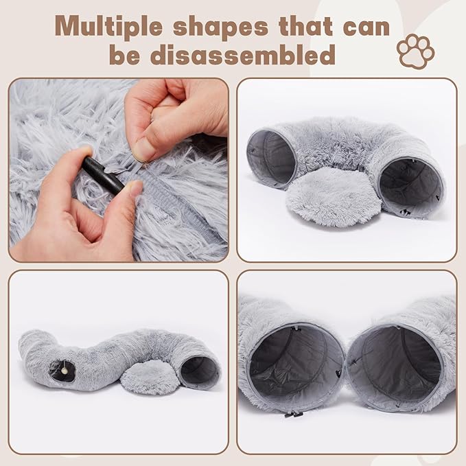 Cat Tunnels for Indoor Cats, Cute Donut Turnel Toys for Small Large Cats with Washable Circle Cushion，3-in-1 Foldable Playground & Cozy Cave Bed for, Kittens Puppy Rabbits