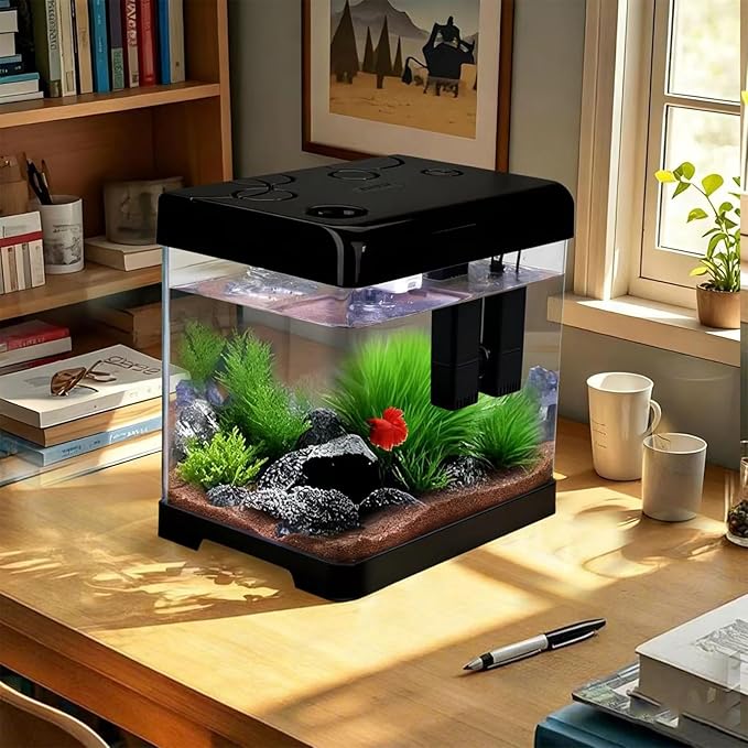 Betta Fish Tank,5 Gallon Glass Aquarium Starter Kit, Small Fish Tank with Filter and Light.