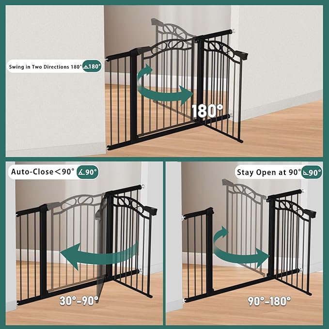 Fairy Baby 29.5"-48.8" Extra Wide Baby Gate for Stairs, Pressure Mounted Easy Walk Thru Pet Gate, Metal Safety Child Gate No Drill, Auto Close Long Dog Gates for The House Doorways, Black