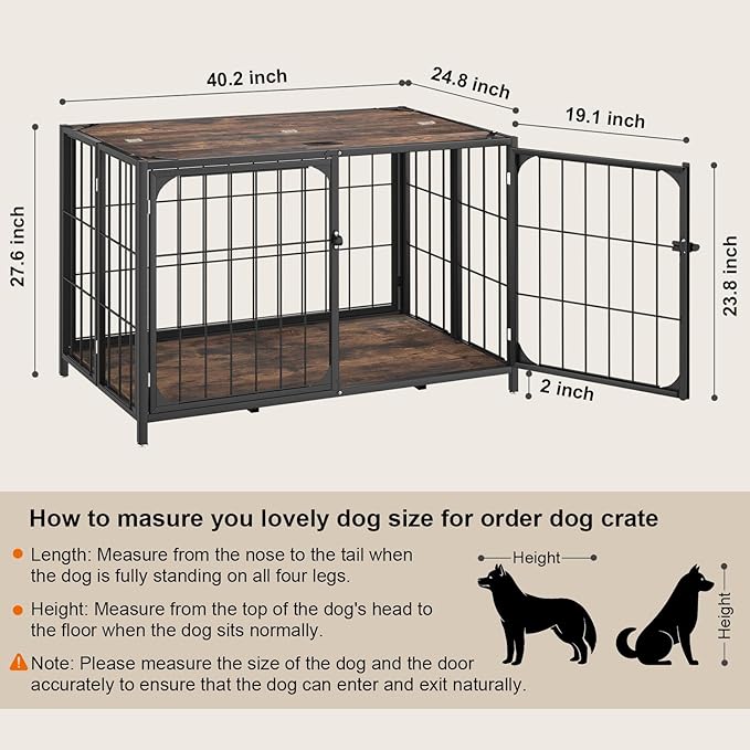 Himix Dog Crate Furniture, XL Dog Kennel Indoor for Large Medium Dogs, Wood Dog Crate Table with Sturdy Metal, Heavy Duty Dog Kennel Furniture 40.15''x 25''x 27.56'' (Rustic Brown)