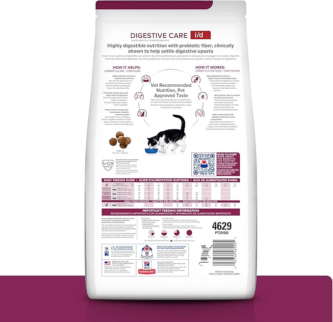 Hill's Prescription Diet i/d Digestive Care Chicken Flavor Dry Cat Food, Veterinary Diet, 4 lb. Bag