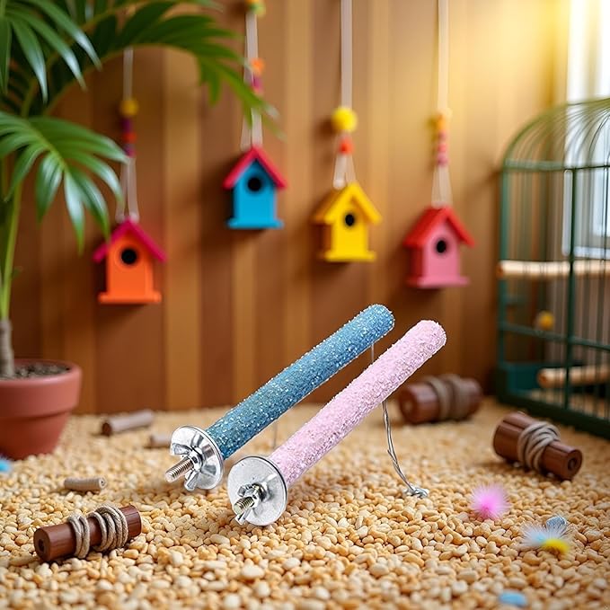 2 Pcs Bird Perch Stand, Birdcage Accessories, Bird Perch Stand Random Color, Wood Parrot Grinding Claw Sticks, Bird Perches, Cage for Parakeets, Standing Tools