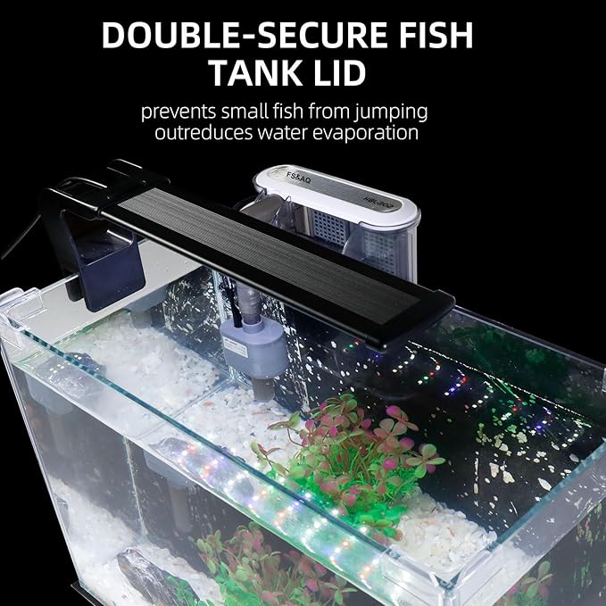 FS&AQ 2.5 Gallon Betta Fish Tank with Filter Light and Lid Small Aquarium Starter Kit Perfect for Desktops Offices or Beginners