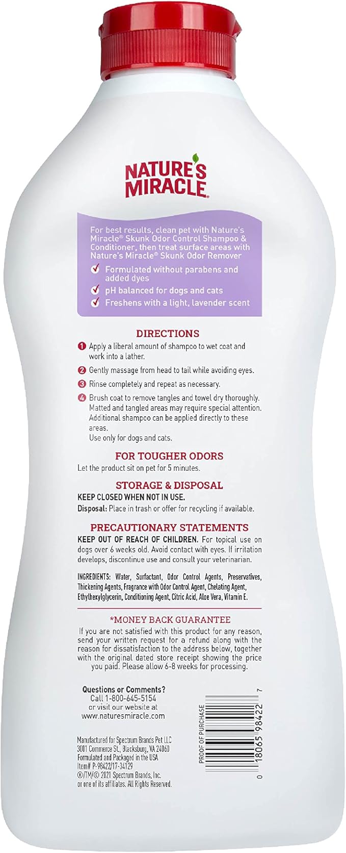 Nature's Miracle Skunk Odor Control Shampoo & Conditioner Lavender Scent 32 Ounces, Odor Control Formula