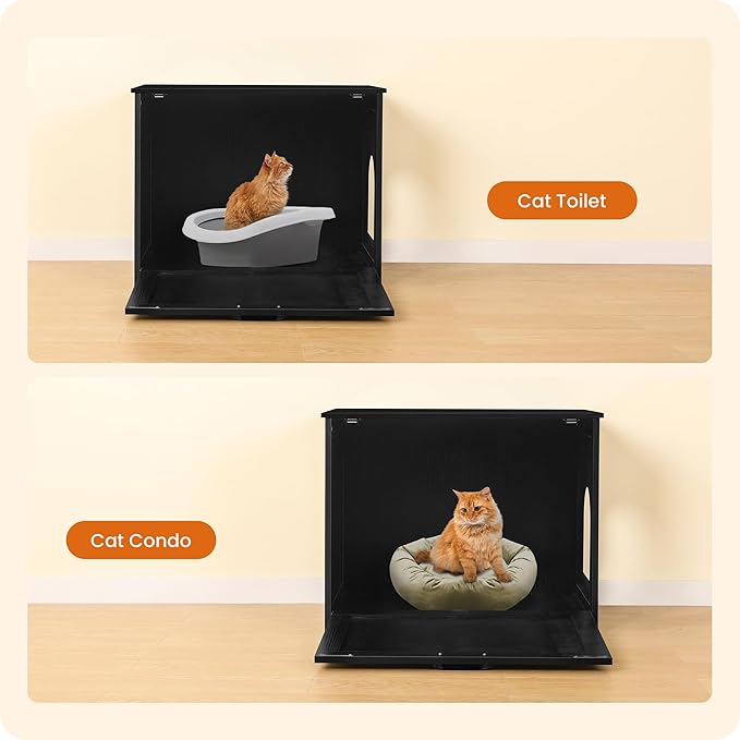 Dwanton Cat Litter Box Furniture Hidden, Cat Litter Box Enclosure, Reversible Entrance Can Be on Left or Right Side, Indoor Cabinet, Wooden Washroom, End Table, Nightstand, Black, 27.6" L
