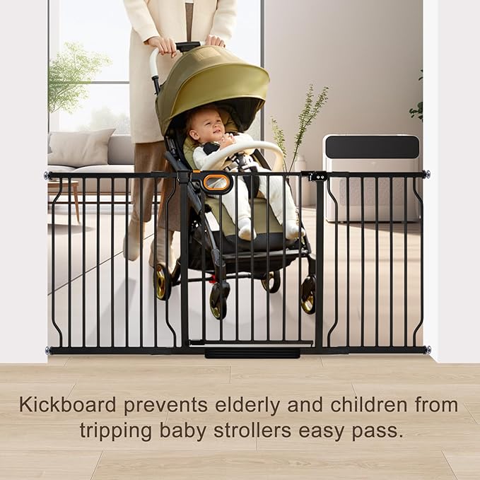 Extra Wide Baby Gate with Door Pressure Mounted 62.2-66.9 Inch,Child Dog Baby Safety Gates for Doorways,Walk Through Dog Gate Indoor for The House Kitchen Stairs No Drilling,Black