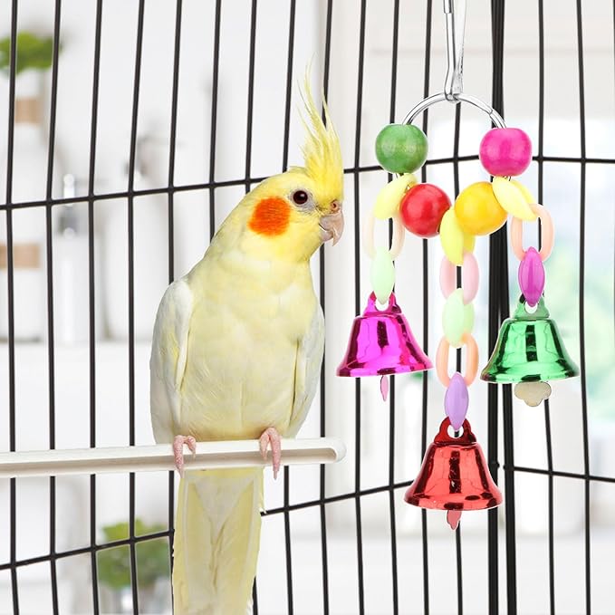 Hypeety Parrot Chew Toys Swing Colorful Bells Chandelier Bird Hanging Toy Parrot Cage Craft Toys Cages African Grey Conure Cockatiel Hanging Bell B