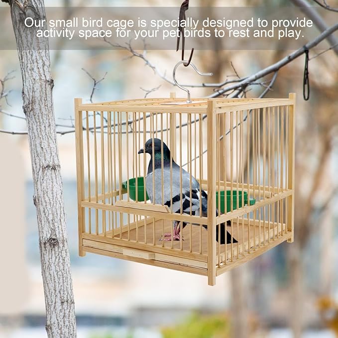 Happyyami Bamboo Bird Cage Small Square Parakeet Cage with Hanging Hook Indoor Outdoor Bird Keeping for Budgie Lovebird Cockatiel