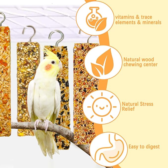 6PCS Parakeet Treats,Parrot Grains Mixed Treat Sticks,Vegetable & Grain Style Sticks,Bird Treats for Cockatiel Budgies Lovebirds Canary Conure Finches