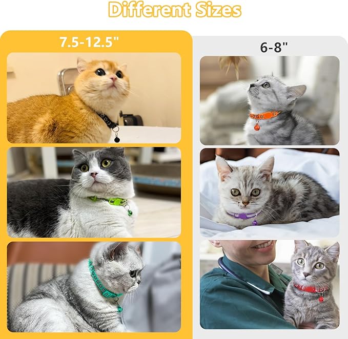 Taglory Reflective Cat Collar Breakaway with Bells, 2 Pack Girl Boy Pet Cat Collar Adjustable 7.5-12.5 Inch, Green