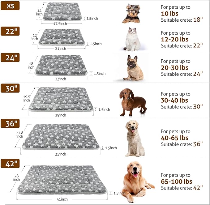 Mora Pets Dog Bed Crate Pad Ultra Soft Pet Bed with Cute Star Print Washable Crate Mat for Large Medium Small Dogs Reversible Fleece Dog Crate Kennel Mat Cat Bed Liner 35 x 22.8 inch Grey