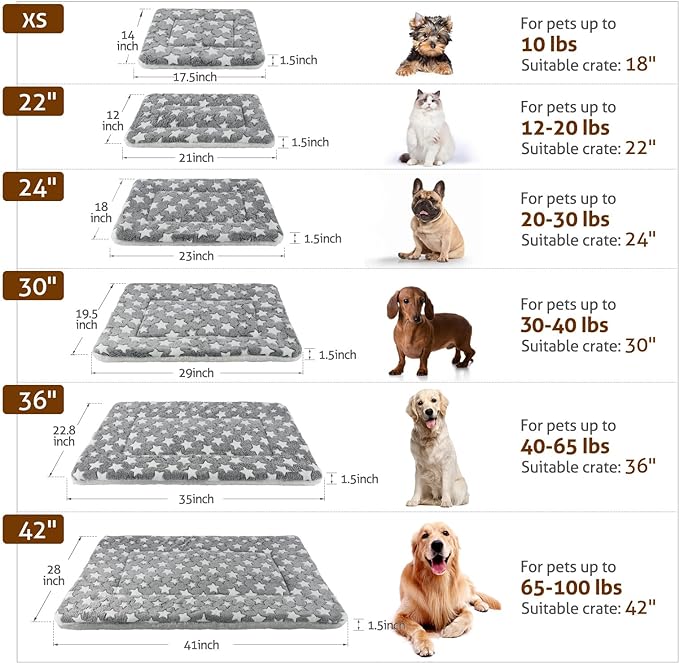 Mora Pets Dog Bed Crate Pad Ultra Soft Pet Bed with Cute Star Print Washable Crate Mat for Large Medium Small Dogs Reversible Fleece Dog Crate Kennel Mat Cat Bed Liner 29 x 21 inch Grey