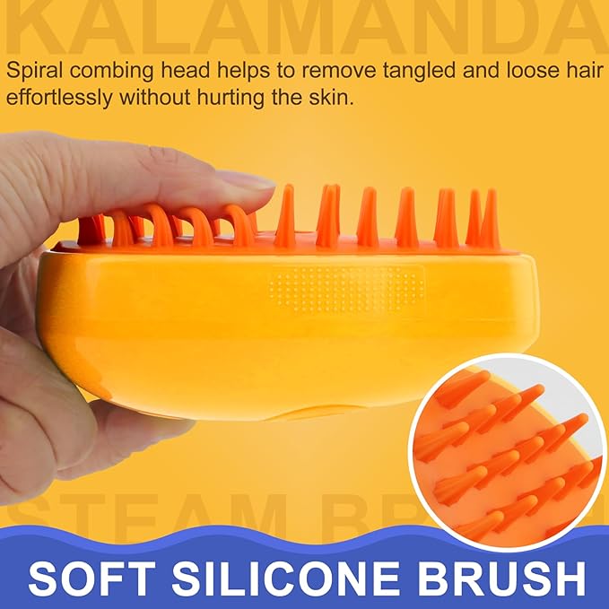Cat Steam Brush, 3 in 1 Dog Steamy Brush Cleanser, Silicone Massage Grooming Comb, Pet Hair Cleaning Misting Comb for Cats Dogs(Mango Yellow)
