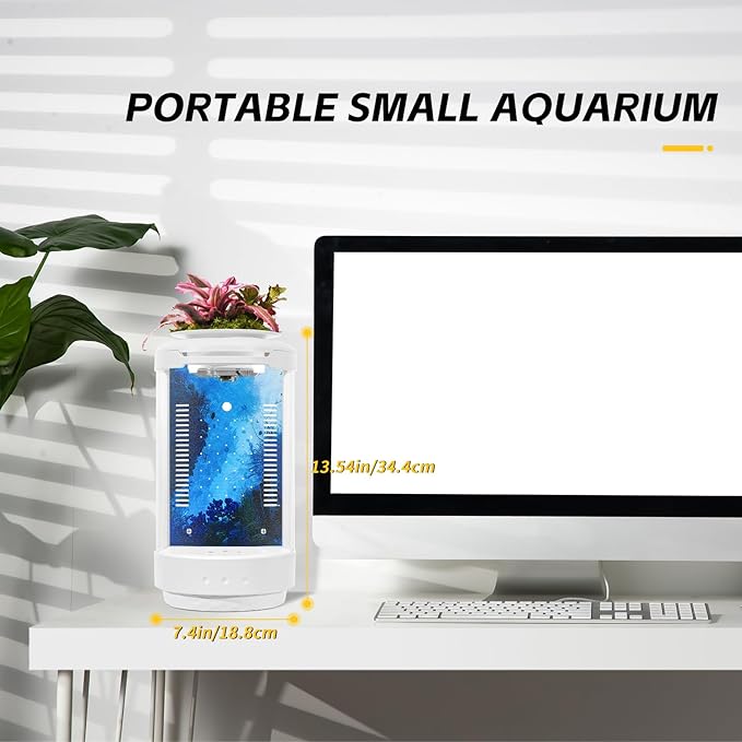 Small Fish Tank 1.2 Gallon Aquarium Starter Kit Desktop Mini Fish Bowl Small Betta Fish Tank with Plant Pot (Coral Reef)