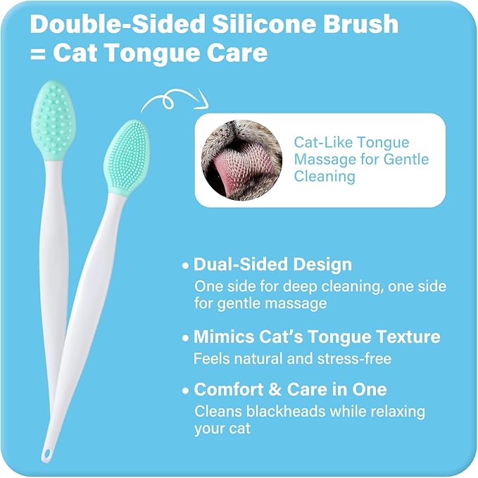 Cat Acne Chin Cleaner & Blackhead Remover – Deep Pore Feline Chin Acne Care Lotion with Silicone Brush – Cat Chin Scrubber for Black Chin Buildup – Gentle Coconut Scent – 4 fl oz