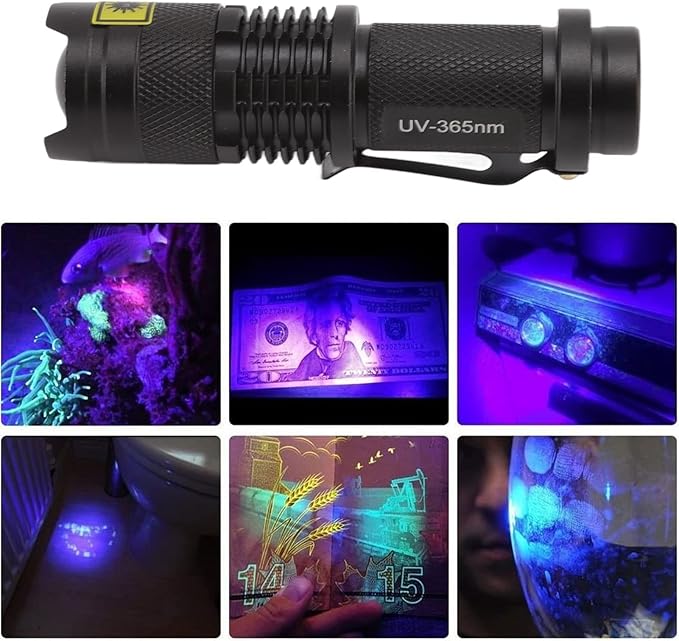 UV Flashlight, 365Nm Black Light, Portable Mini Flashlight for UV Resin Curing, Rock Detection, Pet Urine Detection, Paper Money Measurement